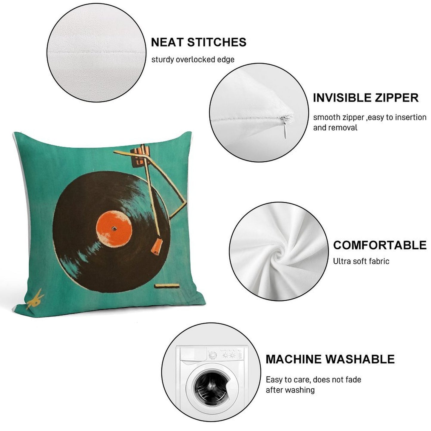 Longplay Soft Hidden Zipper Throw Pillow