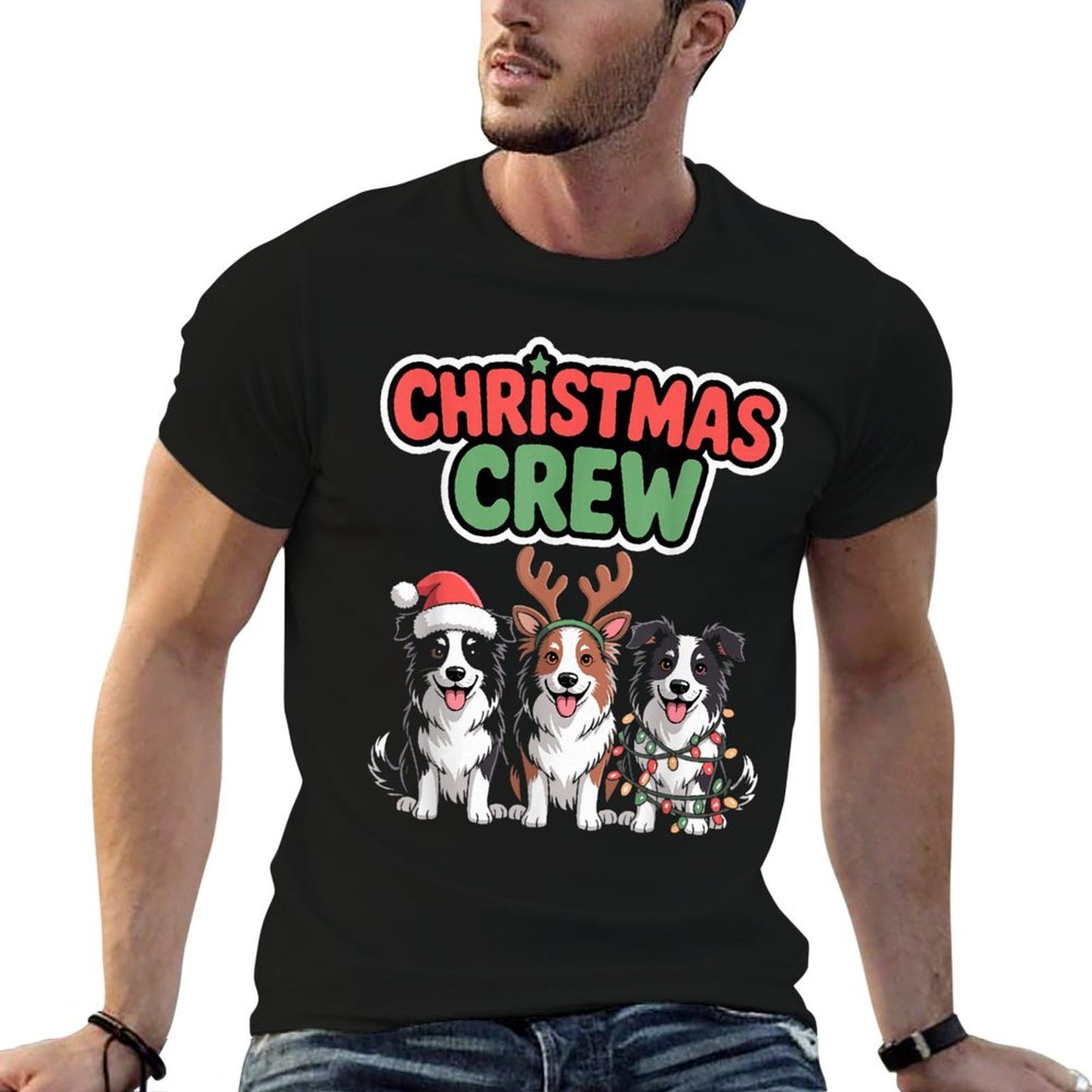 Christmas Crew Xmas Puppy Dog Funny Christmas Border Collie  Tagless Design T-Shirt