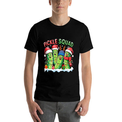 Pickle Christmas Squad Group Santa Reindeer Pickles Vegan  Cotton T-Shirt