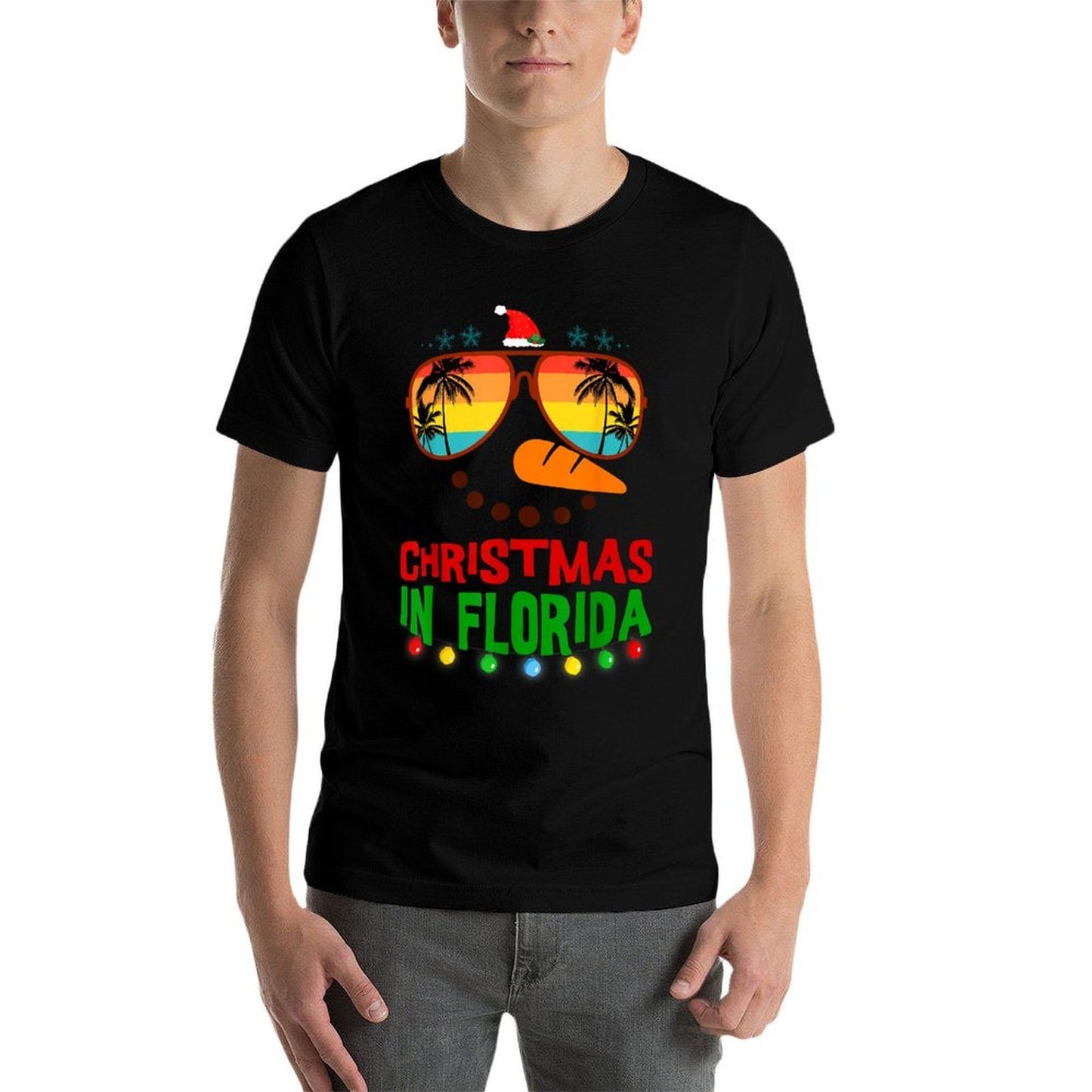 Christmas In Florida Sunglasses Palm Trees Family Vacation  Oversized Silhouette T-Shirt