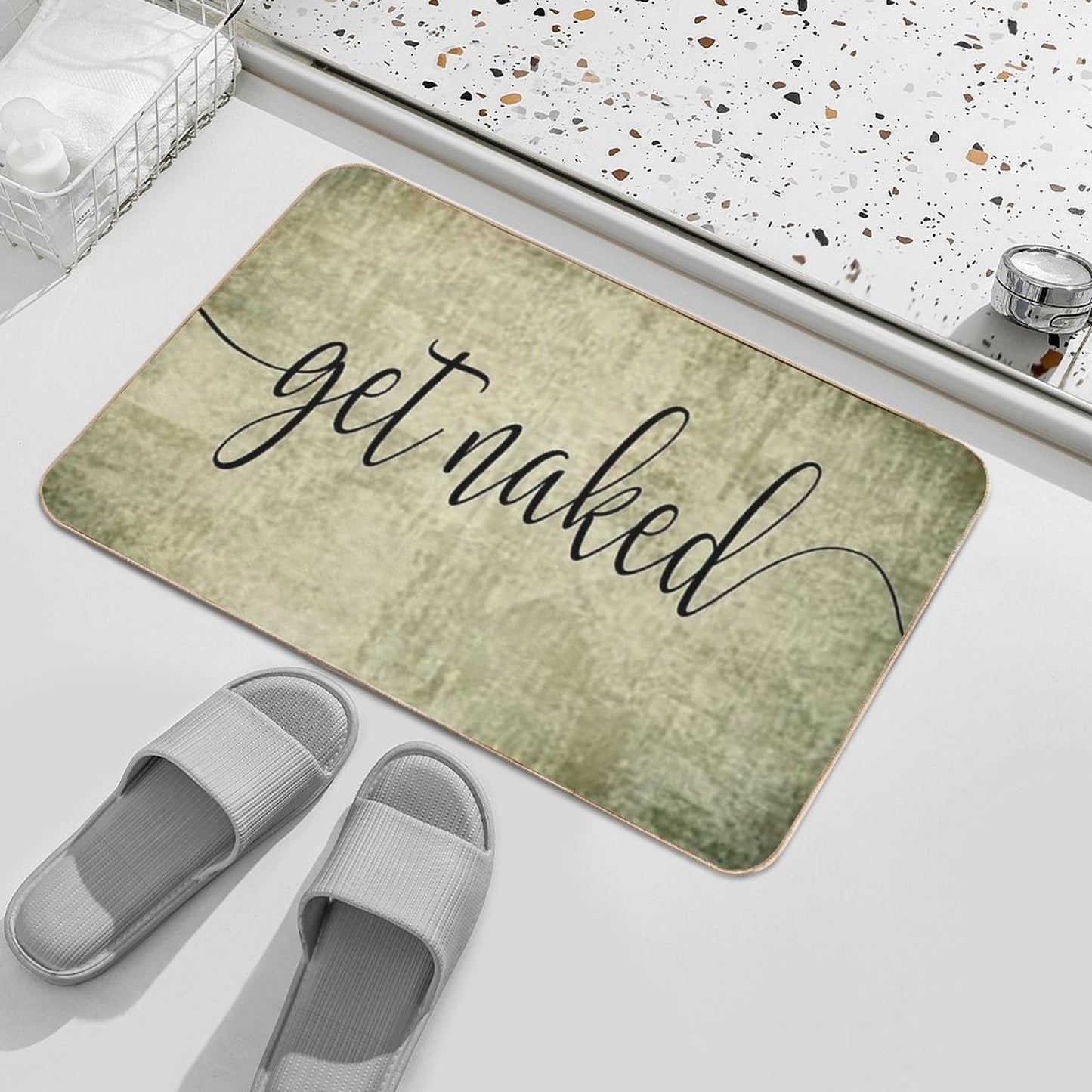 Get Naked Sign in Shabby Olive Green  Absorbent Bath Mat