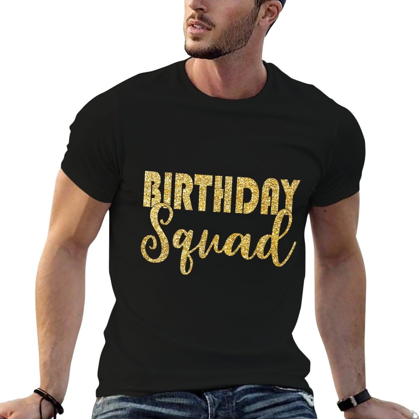 Birthday Squad Party Birthday Bday Gold Gift T  Ribbed Collar T-Shirt