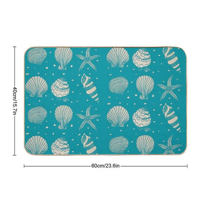Sea Shell Pattern Turquoise  Rapid-Drying Bath Mat
