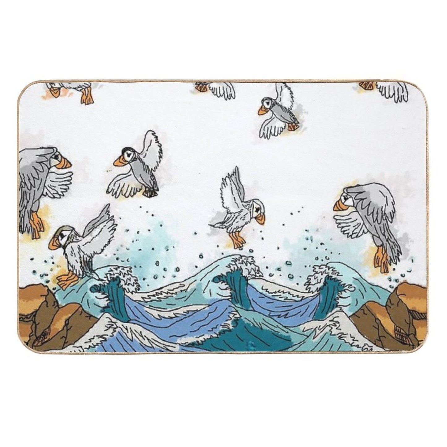 Puffins on The Sea  Alba  Stain-Proof Bath Mat