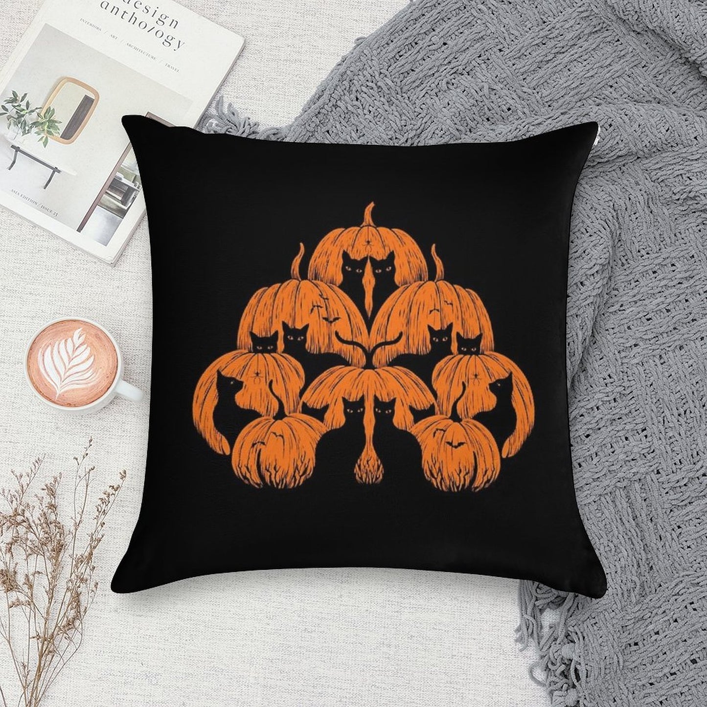 Pumpkin Cat Soft Fade-Resistant Throw Pillow