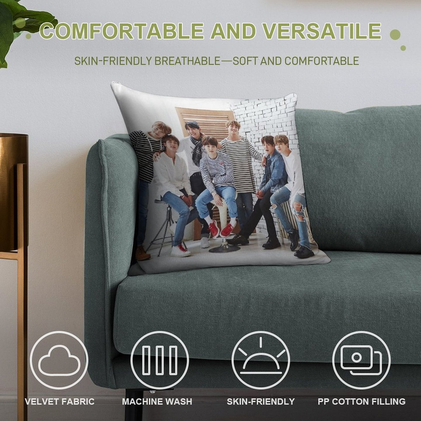 BANGTAN BOYS OT 7 Soft Bedroom Essential Throw Pillow