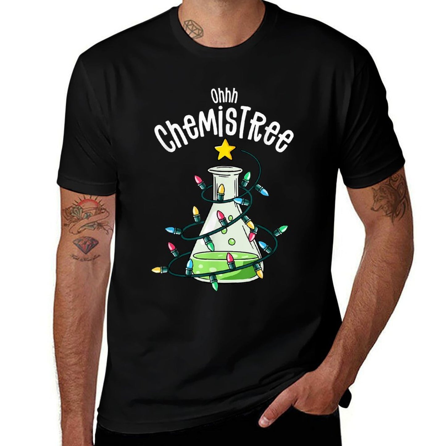 Chemistry by Joy Haus Oh Chemistree Unisex-Adults Black Small Modern Embroidery Cartoon Christmas Holiday Unique Design Crew Nec  Durable T-Shirt