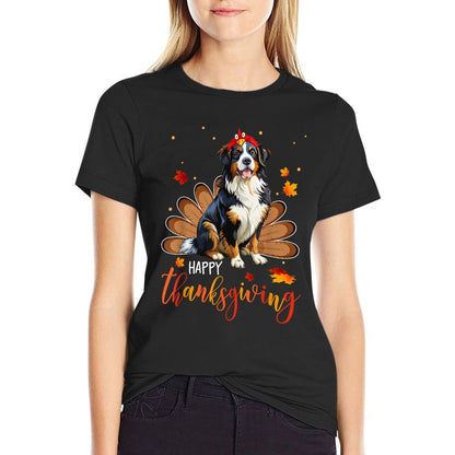 Cute Bernese Mountain Happy Thanksgiving Turkey Dog  Breathable T-Shirt