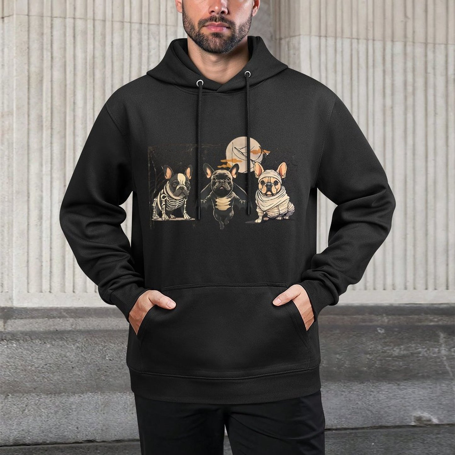 Frenchie Halloween Bleached French Bulldog Spooky Colorfast Hoodie