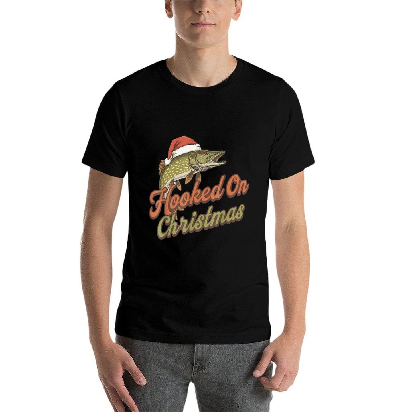 Hooked On Christmas Funny Pike Fishing Xmas  Summer-ready Fabric T-Shirt
