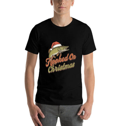 Hooked On Christmas Funny Pike Fishing Xmas  Summer-ready Fabric T-Shirt