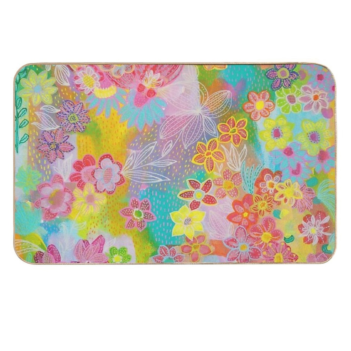 Funky Flowers Print  Fade-Resistant Bath Mat