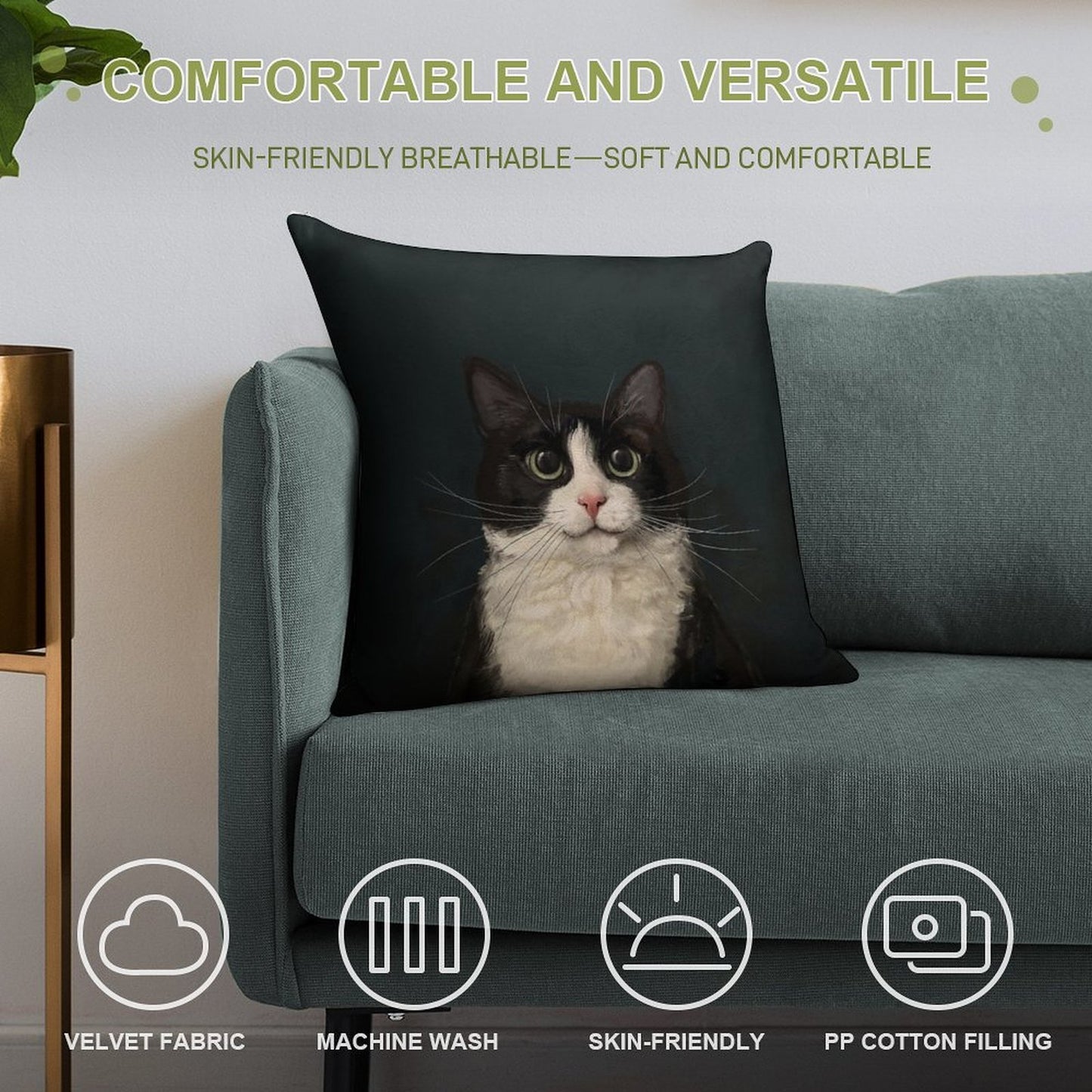 Tuxedo Cat Portrait Soft Ultra-Soft Texture Throw Pillow