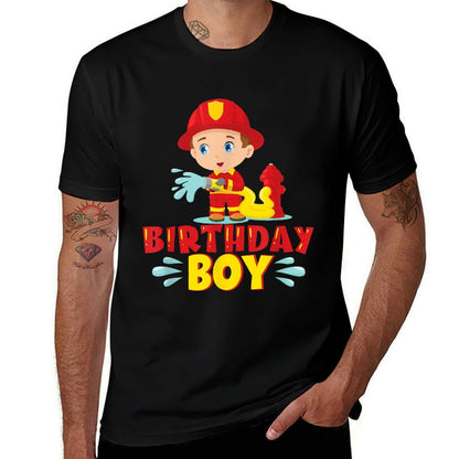 Fireman Birthday Boy Fire Truck Bday - Firefighter Birthday  Ribbed Collar T-Shirt