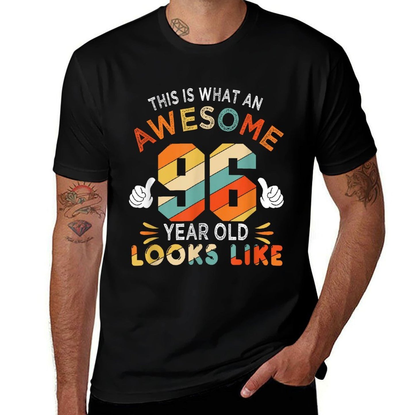 96th Birthday Gifts For 96 Years Old Awesome Looks Like  Ribbed Collar T-Shirt
