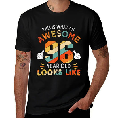 96th Birthday Gifts For 96 Years Old Awesome Looks Like  Ribbed Collar T-Shirt