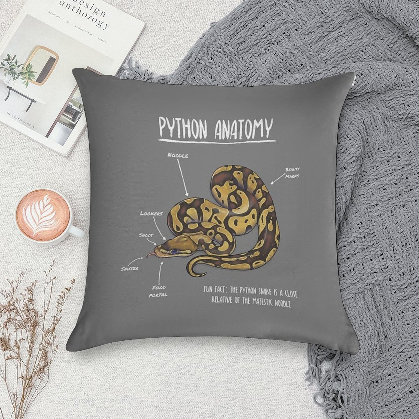Python Anatomy Soft Hidden Zipper Throw Pillow