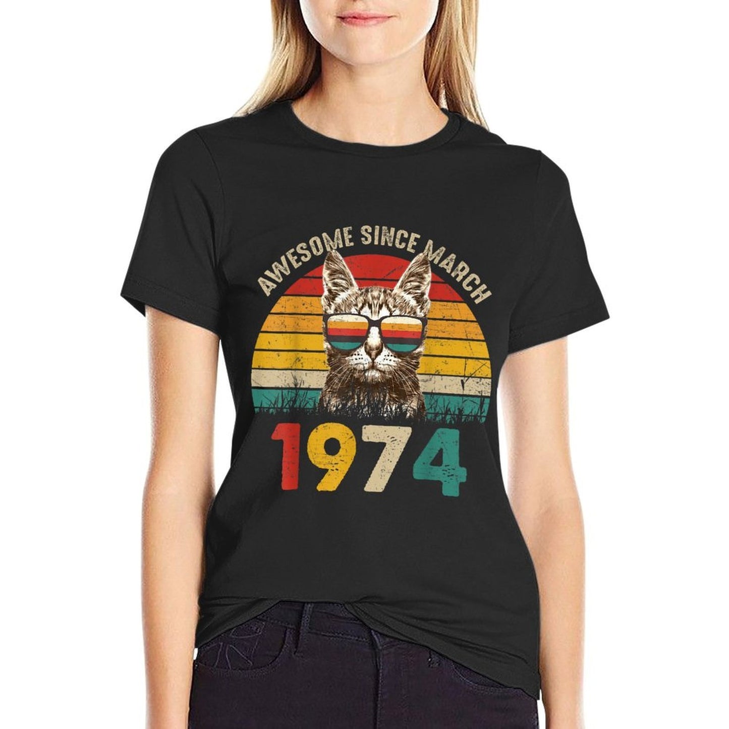 Awesome Since March 1974 Vintage Cat 50th Birthday  Versatile T-Shirt