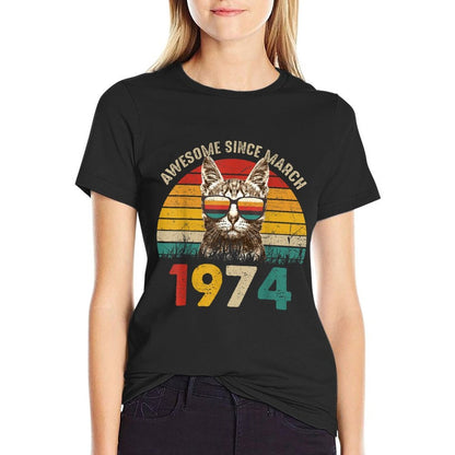 Awesome Since March 1974 Vintage Cat 50th Birthday  Versatile T-Shirt