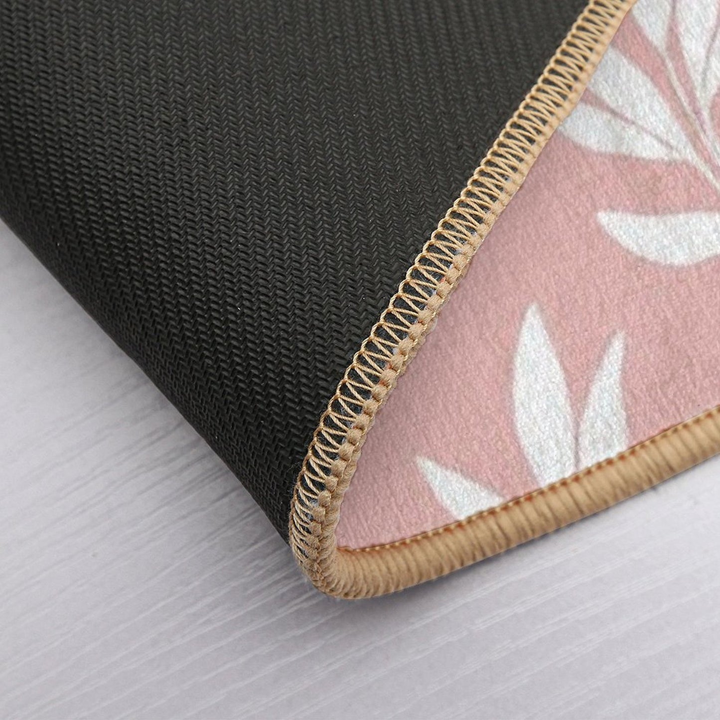 Minimal White Leaves Pattern Design with Blush Background  Pet-Safe Bath Mat