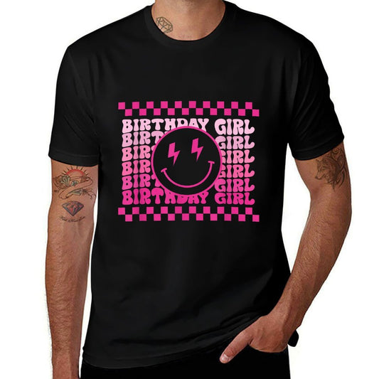 Birthday Girls Groovy Smile Face Checkered Birthday Party  Classic T-Shirt