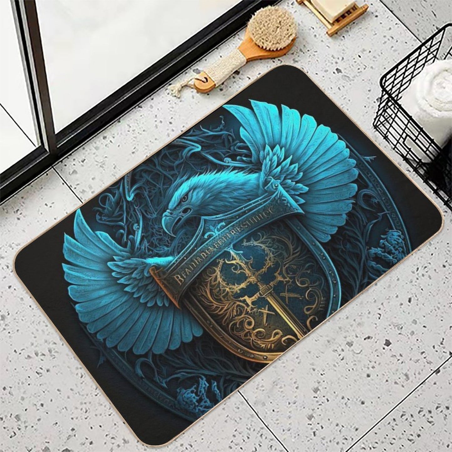 Blue Eagle with Sword & Shield  Non-Slip Bath Mat