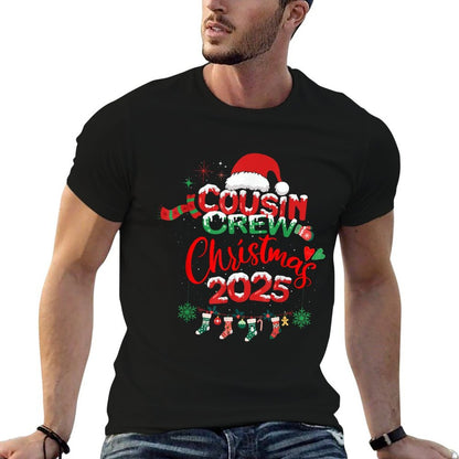 Merry Christmas Cousin Crew 2025 Family Matching Xmas 2025  Ribbed Collar T-Shirt