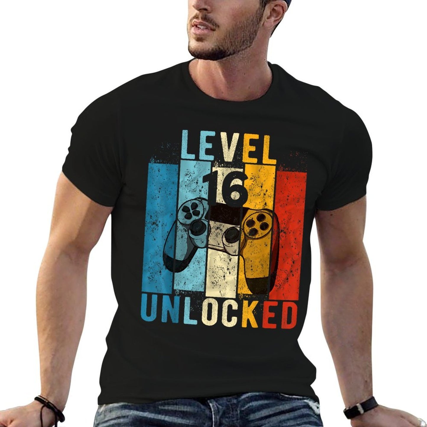 Level 16 Unlocked Video Gamer 16 Year Old 16th Birthday Gift  Summer-ready Fabric T-Shirt