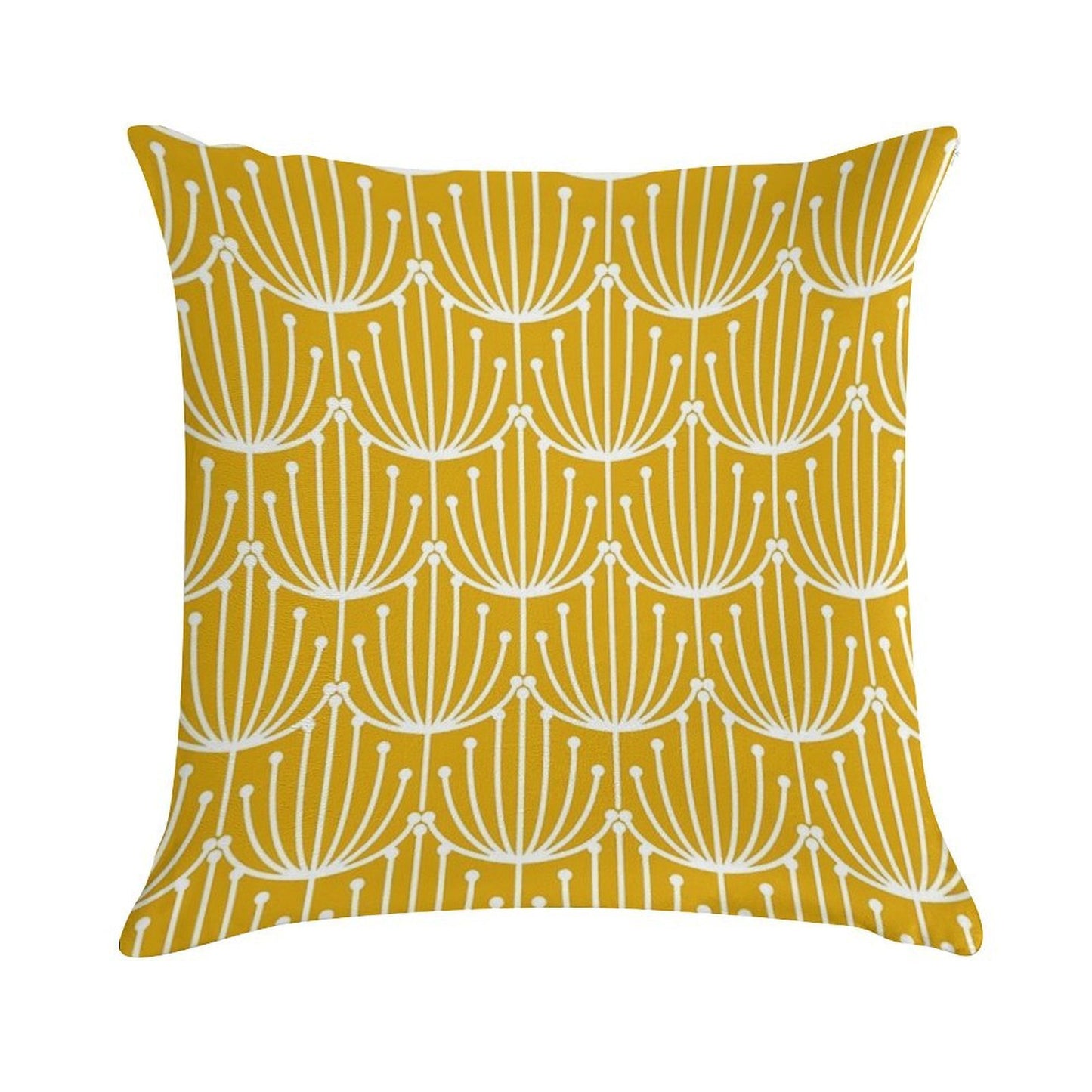 Mid Century Modern, Retro, Floral Pattern, in Bright Yellow Soft Anti-Pilling Throw Pillow
