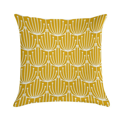 Mid Century Modern, Retro, Floral Pattern, in Bright Yellow Soft Anti-Pilling Throw Pillow