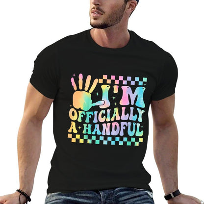 Kids I'm Officially A Handful 5th Birthday Party 5 Year Old  Ribbed Collar T-Shirt