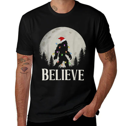 Funny Christmas Bigfoot Santa Hat Moon Sasquatch Kids Mens  Graphic-printed T-Shirt