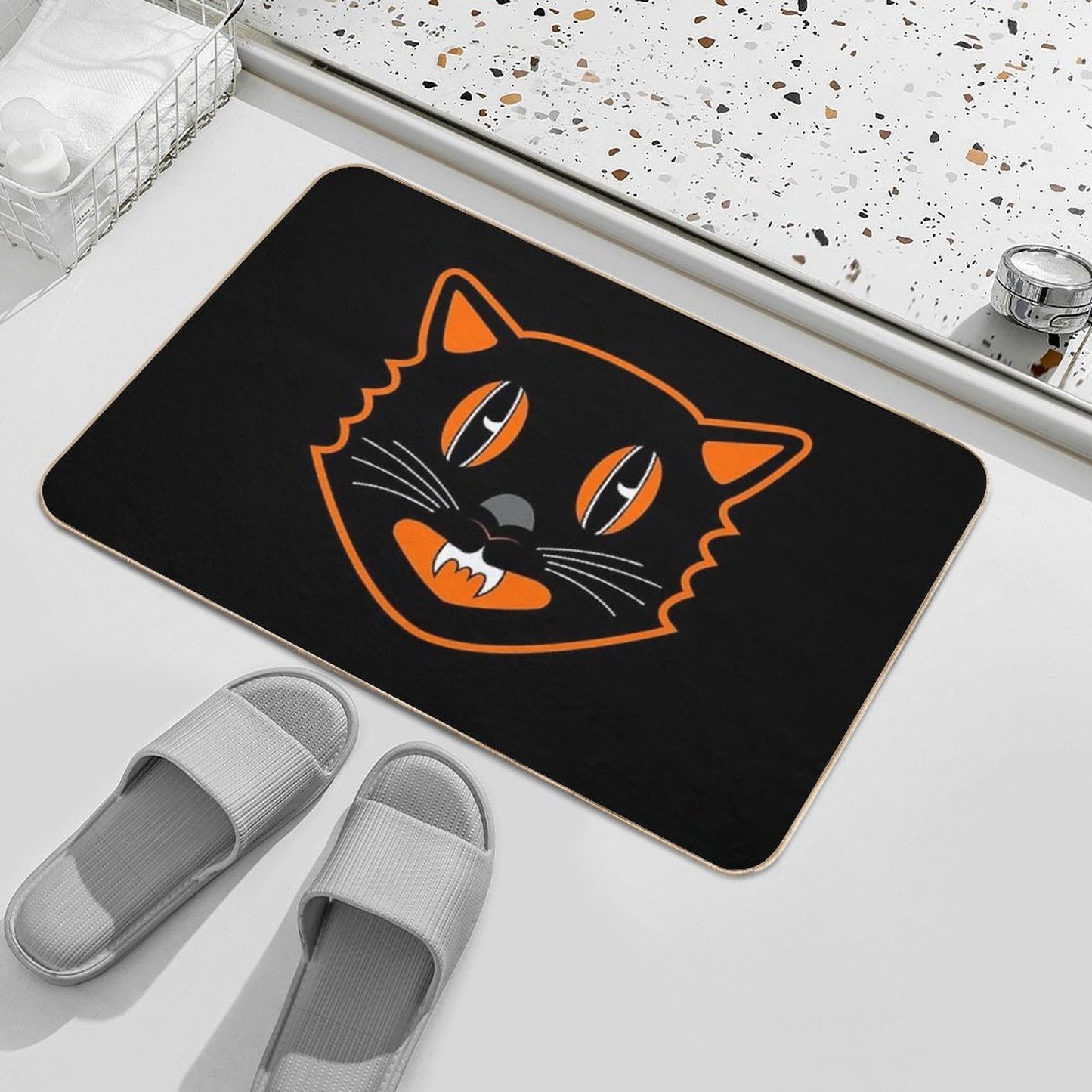 Vintage Halloween Black Cat - Scaredy Cat  Stain-Proof Bath Mat