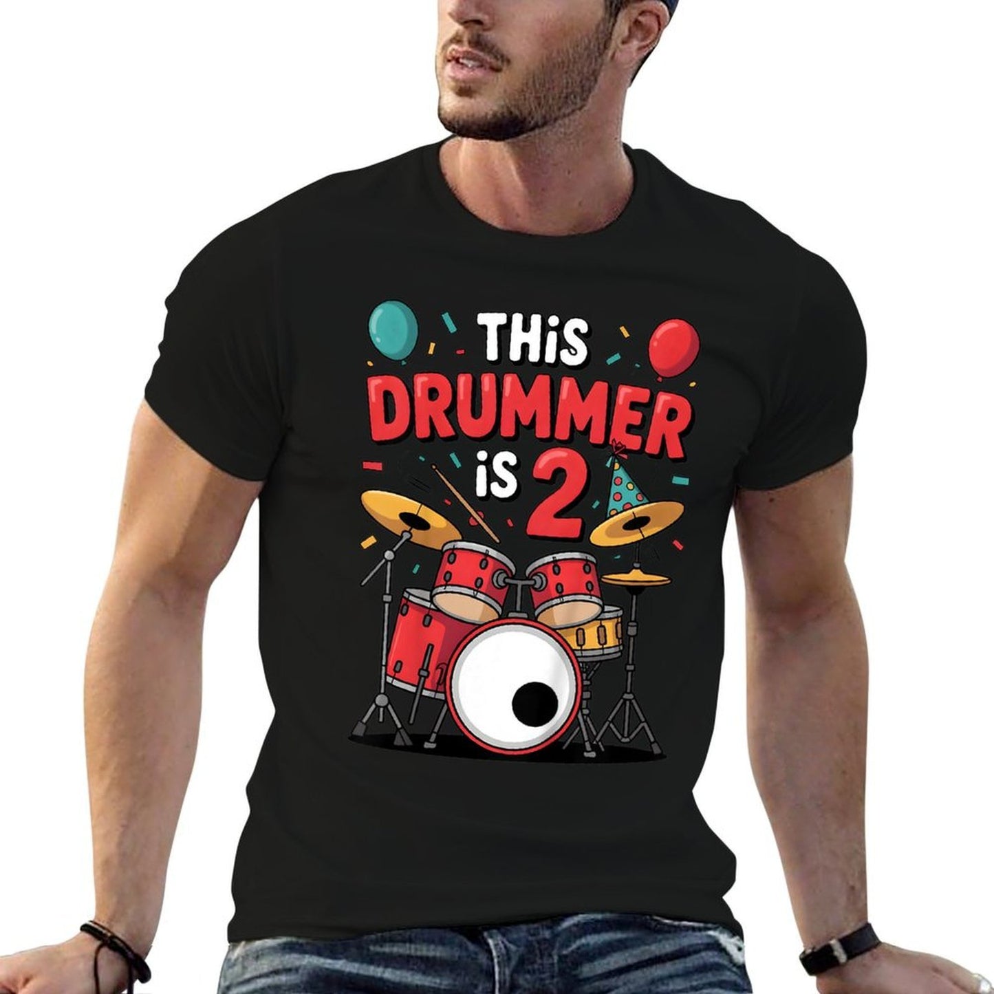 Kids Drummer 2nd Birthday 2 Year Old Kids Boys Second Bday Drum  Affordable Price T-Shirt