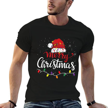 Merry Christmas Lights Red Santa Hat Xmas Family  Durable T-Shirt