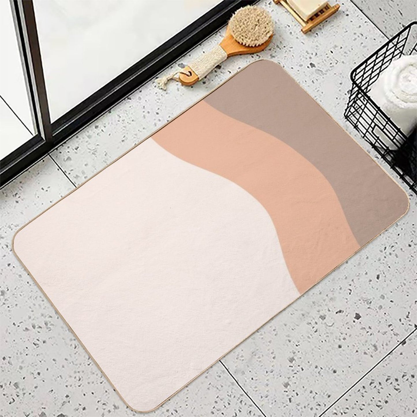 Minimalist Abstract Color Blocks in Brown, Orange And Beige  Pet-Safe Bath Mat