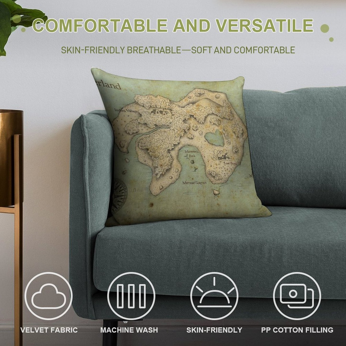 Peter Pan Neverland Map Soft Bedroom Essential Throw Pillow