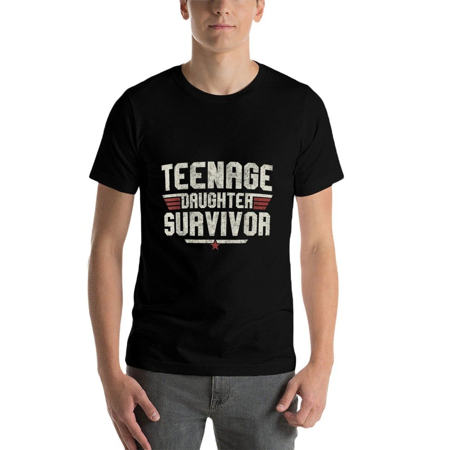 Teenage Daughter Survivor Vintage Dad Mom Fathers Day Gift  Summer-ready Fabric T-Shirt
