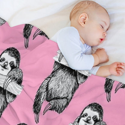 SLOTH HANGING OUT ON CARNATION PINK Velvety-soft Throw Blanket