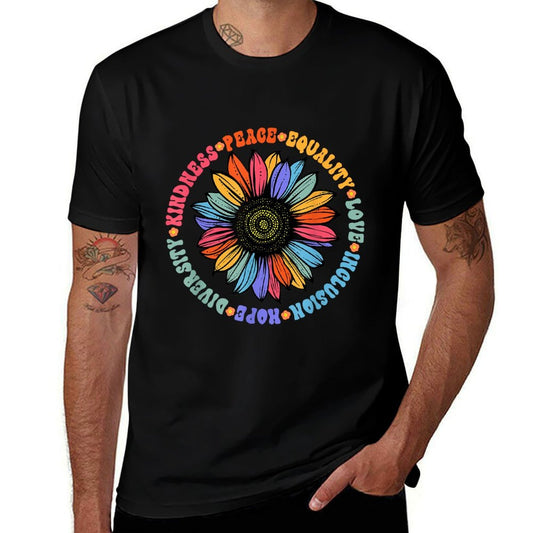World Peace Supporter Sunflower Floral Outfit Kindness Peace Equality Love Hope Diversity Human Rights Black Floral Sunflower Pa  Polyester Blend T-Shirt