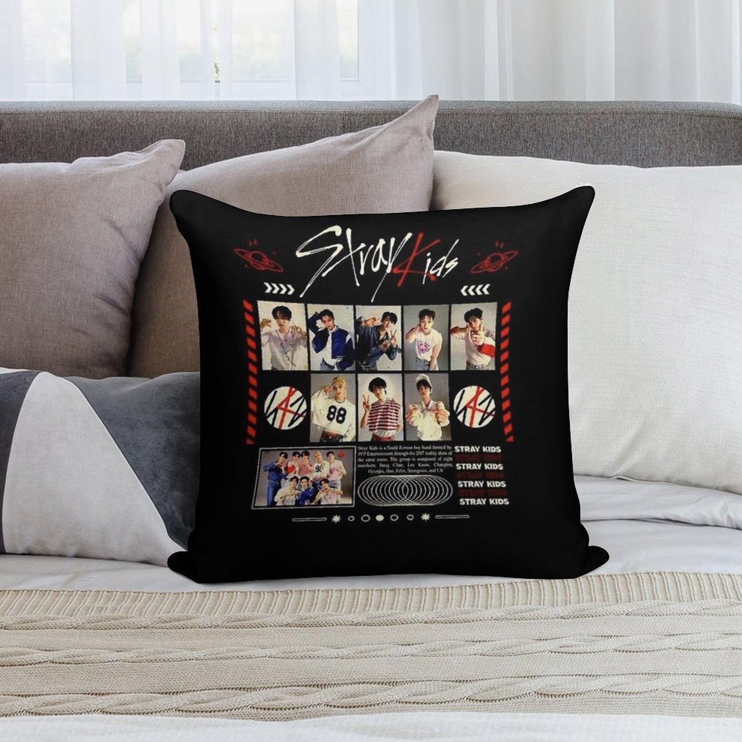 Stray Kids Concert Tour T-shirt Kpop Boy Group Bang Chan Lee Know Changbin Hyunjin Han Felix Seungmin Jeongin Soft Durable Construction Throw Pillow