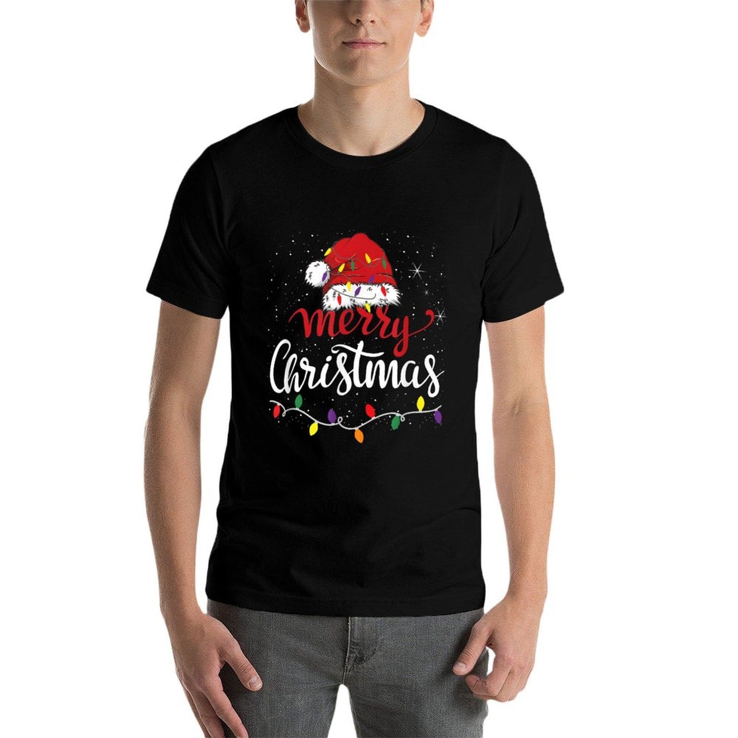 Merry Christmas Lights Red Santa Hat Xmas Family  Durable T-Shirt