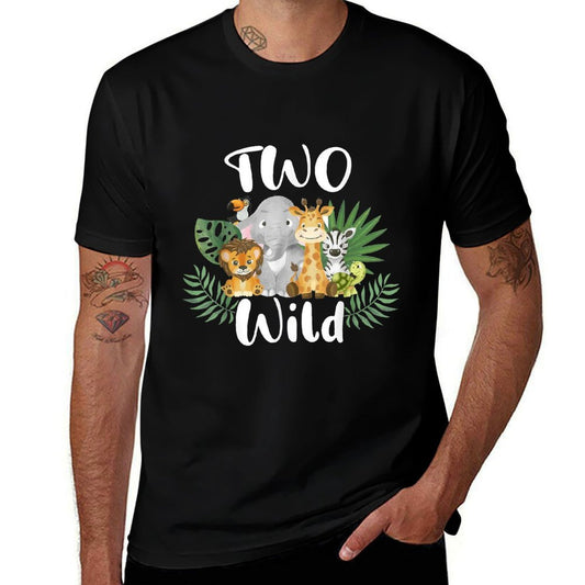 Kids Two Wild 2nd Birthday Boy Funny Zoo Animals Son Toddler  Fade-proof Color T-Shirt