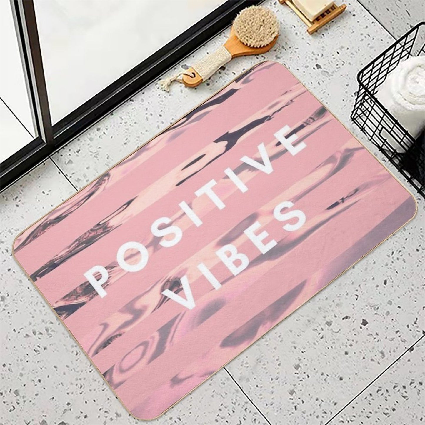 Pink Water Beach Positive Vibes Quote  Odorless Bath Mat
