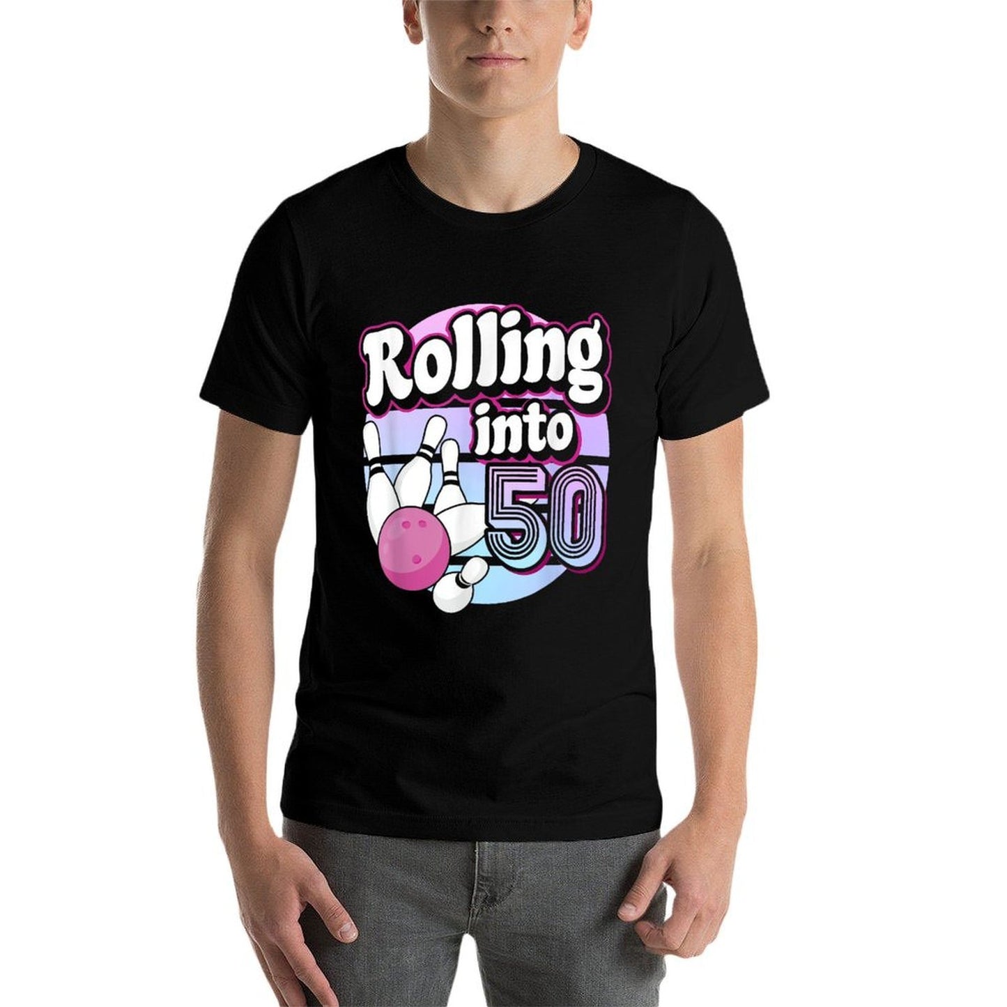 Rolling Into 50 Bowling 50th Birthday  Heathered Texture T-Shirt