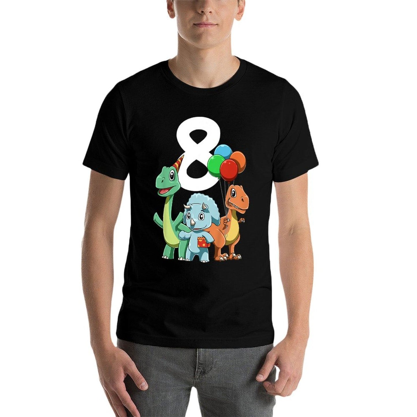 Kids Dinosaur Birthday - Eight Year Old  Trendy Pattern T-Shirt