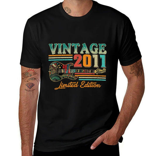 14 Years Old Gifts Vintage 2011 14th Birthday Guitar Lover  Oversized Silhouette T-Shirt