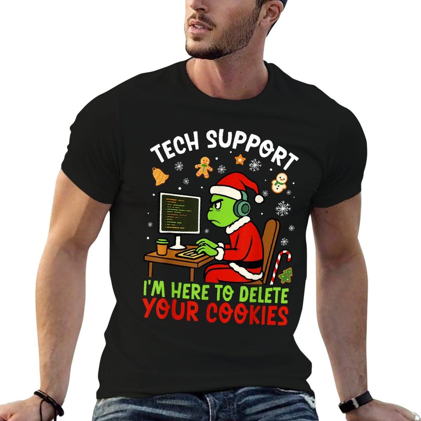 Christmas Tech Support Here to Delete Cookies Xmas Men Women  Lightweight T-Shirt