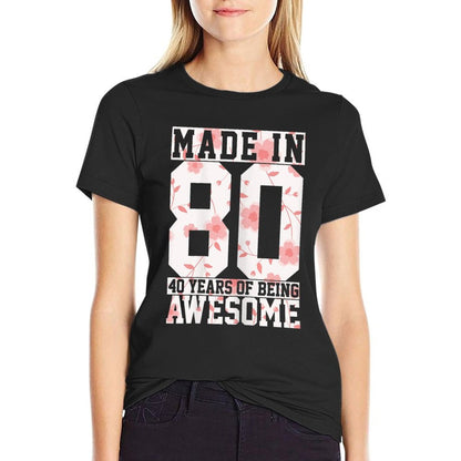 Womens Made In 1980 40th Birthday Gift Vintage Floral Funny 40 Year  Polyester Blend T-Shirt
