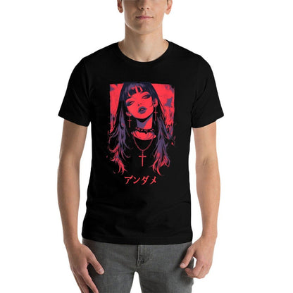 Gothic Anime Demon Waifu Cute Japan Manga Vaporware Retro  Cotton T-Shirt
